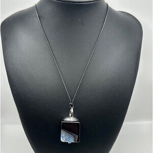 Chico's Necklace Jewelry Statement 37.5" Adjustable Black Blue Corded Stone Cube